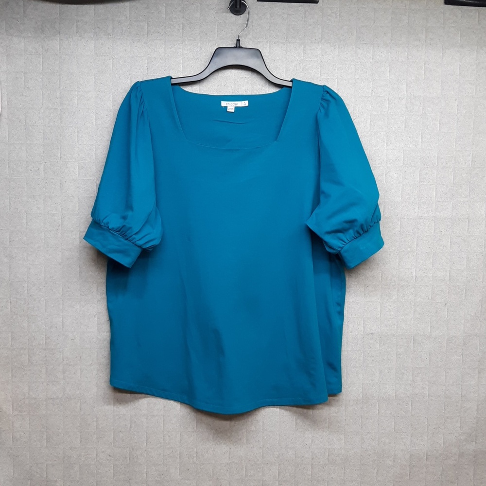 Chico's Turquoise Square-Neck Puff Sleeve Top